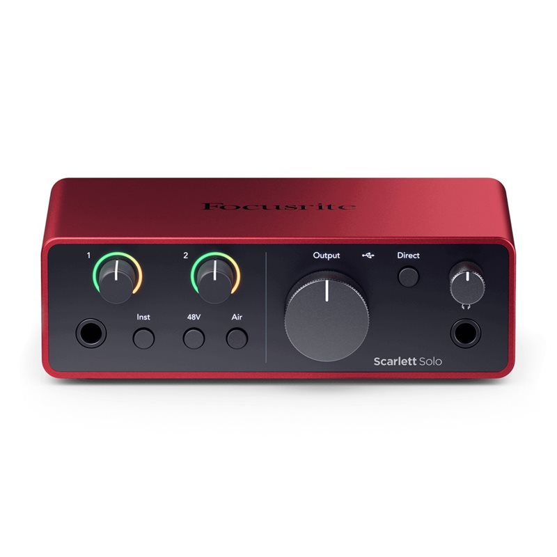 Focusrite Scarlett Solo 4th Gen, 2-in, 2-out ulkoinen USB-äänikortti/Audio Interface, musta/punainen