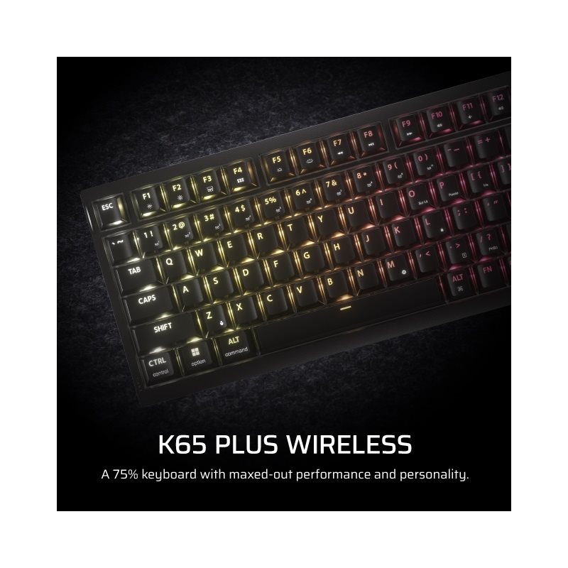 Corsair K65 PLUS WIRELESS, langaton mekaaninen pelinäppäimistö, 75%, Corsair MLX Fusion Tactile, musta - Kuva 2