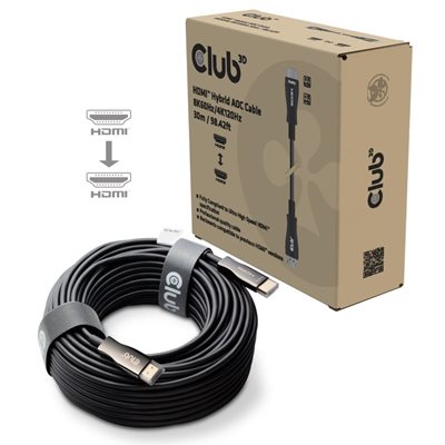 Club 3D 2.1 HDMI -näyttökaapeli, aktiivinen/optinen, 8K60Hz/4K120Hz, 30m, musta