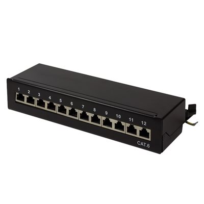 Logilink 12-porttinen suojattu Cat6 patch-paneeli, pöytä-/seinäasennettava, musta