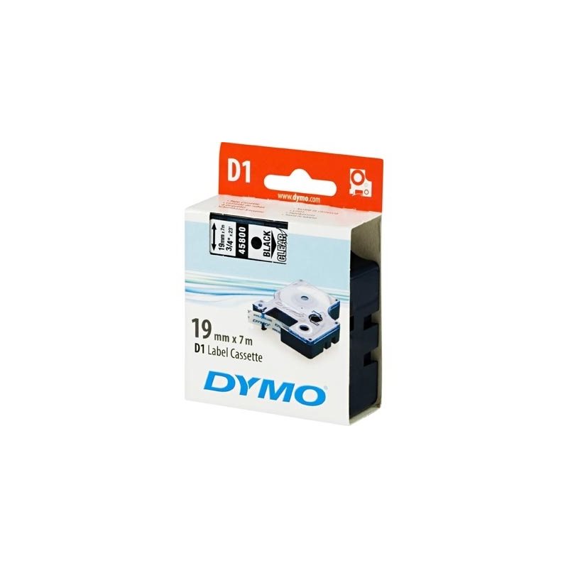 Dymo D1 merkkausteippi, 19mm, läpinäkyvä/musta teksti, 7m - 45809