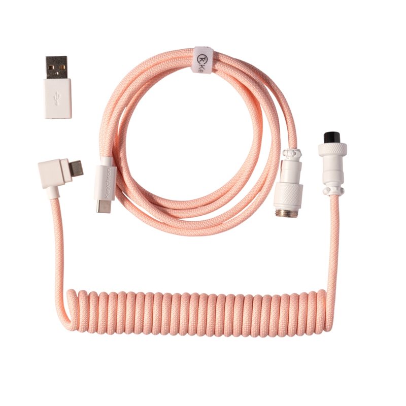 Keychron Coiled Aviator Cable 8K - Angled, näppäimistön kierrekaapeli, vaaleanpunainen
