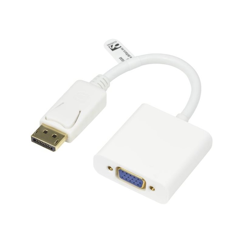 Deltaco DisplayPort - VGA-sovitin, 20-pin ur - 15-pin na, 0,2m, valkoinen