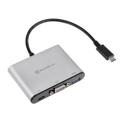 SilverStone 3.1 Gen1 USB-C -hubi, USB-A + VGA + PD 60W, harmaa