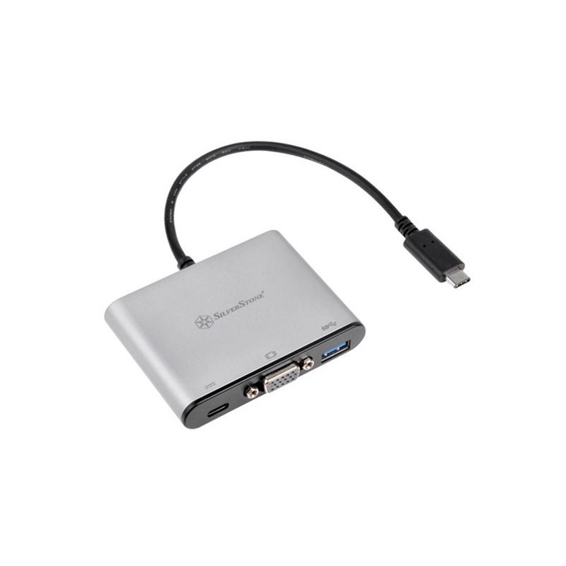 SilverStone EP06 USB -hubi, Type-C -> VGA//Type-C/Type A, harmaa/musta