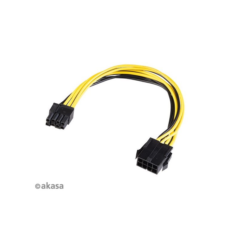 Akasa (Outlet) 12V ATX 8-Pin -> PCIe 6+2 pin -adapterikaapeli, 20cm, musta/keltainen