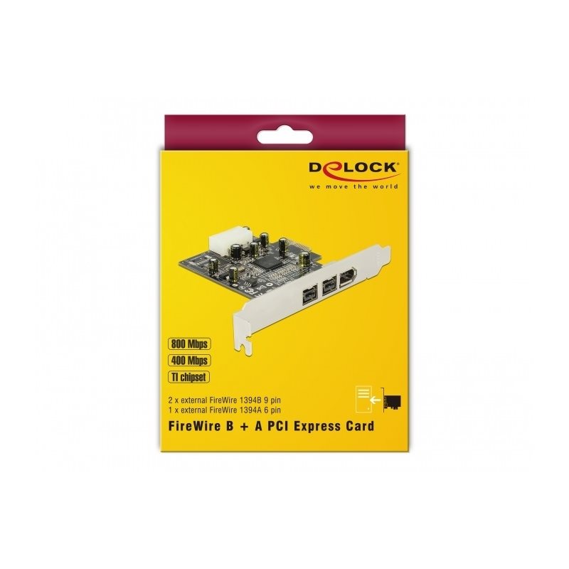 DeLock Firewire 2x 800Mb/s + 1x 400Mb/s -lisäkortti, PCIe x1 - Kuva 2