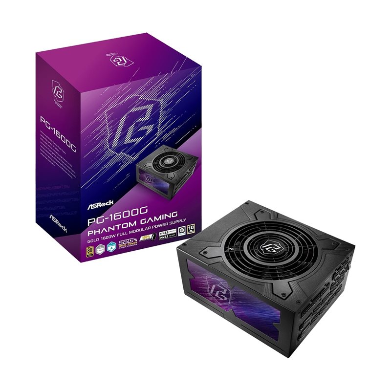 ASRock 1600W Phantom Gaming ATX-virtalähde, 80 Plus Gold, musta