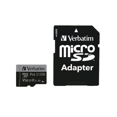 Verbatim 512GB MicroSDHC -muistikortti, UHS-1 V30 U3 A2, jopa 100/90 MB/s, SD-adapterilla