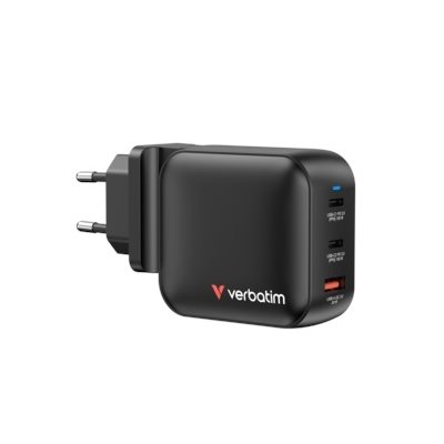 Verbatim 100W GaN-verkkovirtalaturi, 2x USB-C PD3 100W, 1x USB-A QC3 30W, musta