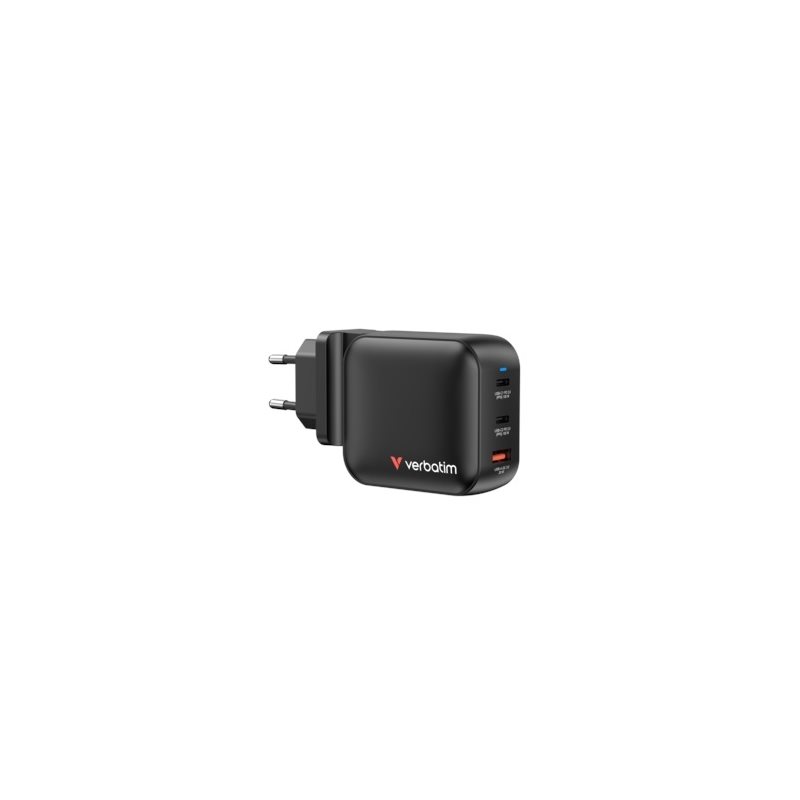 Verbatim 100W GaN-verkkovirtalaturi, 2x USB-C PD3 100W, 1x USB-A QC3 30W, musta