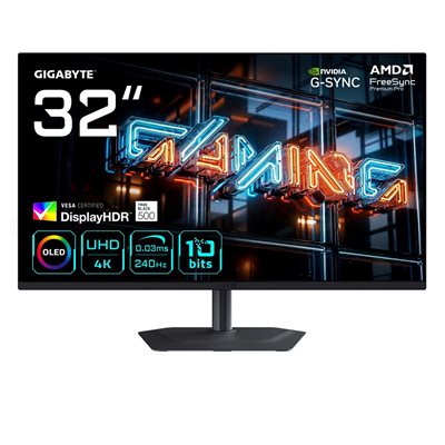 Gigabyte 31,5" MO32U24, 240Hz 4K UHD OLED-pelimonitori, musta