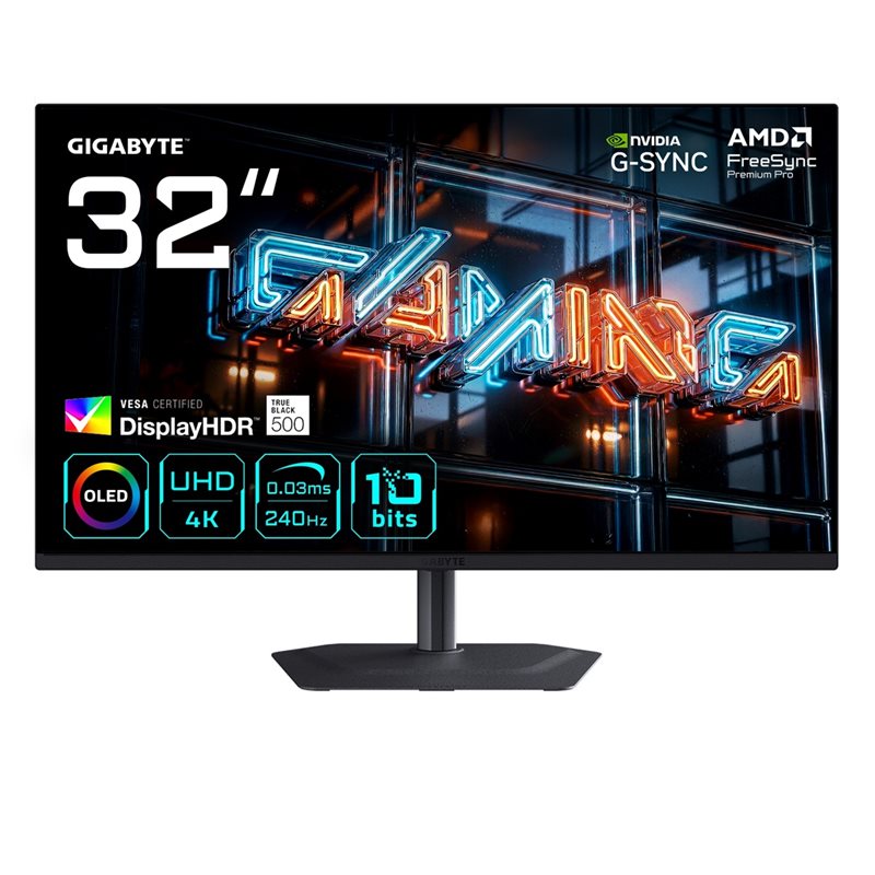 Gigabyte 31,5" MO32U24, 240Hz 4K UHD OLED-pelimonitori, musta