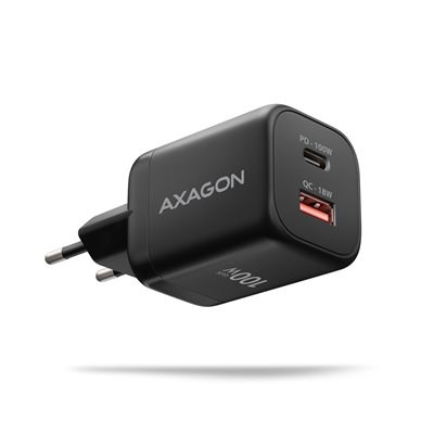 AXAGON 100W GaN -laturi, USB-C, USB-A, musta