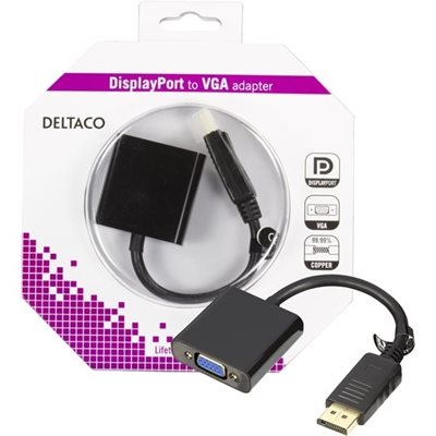 Deltaco DisplayPort - VGA -adapteri, 0,2m, musta