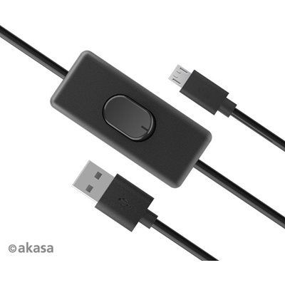Akasa 2.0 USB-A - Micro-USB -kaapeli, kytkimellä, Raspberry Pi 3/2/1/Zero, 1,5m, musta