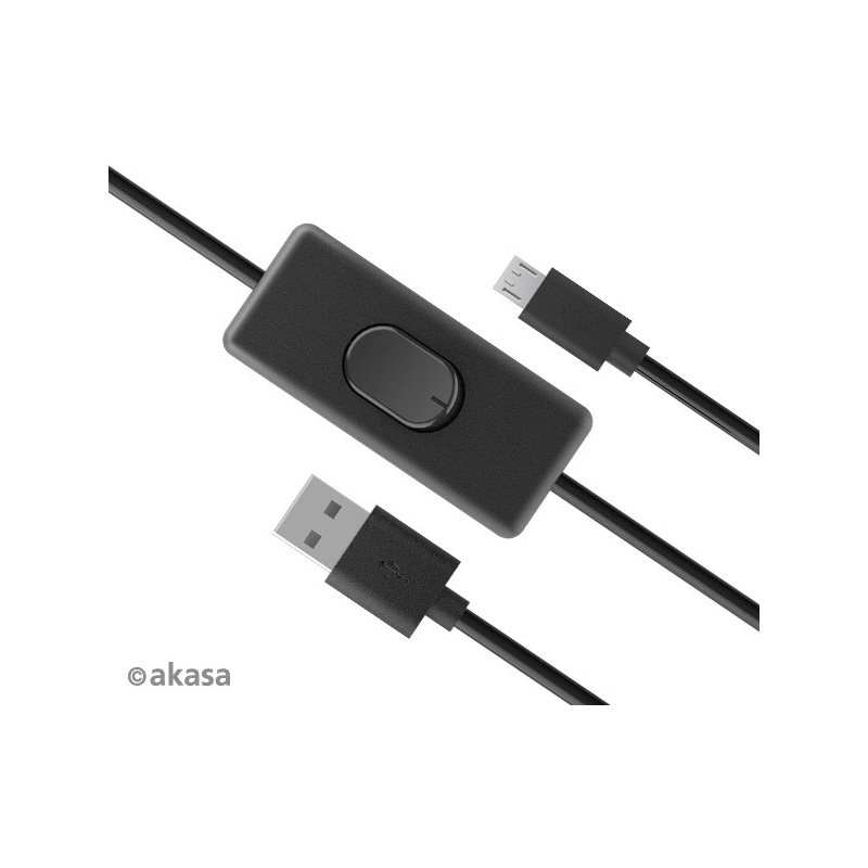 Akasa 2.0 USB-A - Micro-USB -kaapeli, kytkimellä, Raspberry Pi 3/2/1/Zero, 1,5m, musta