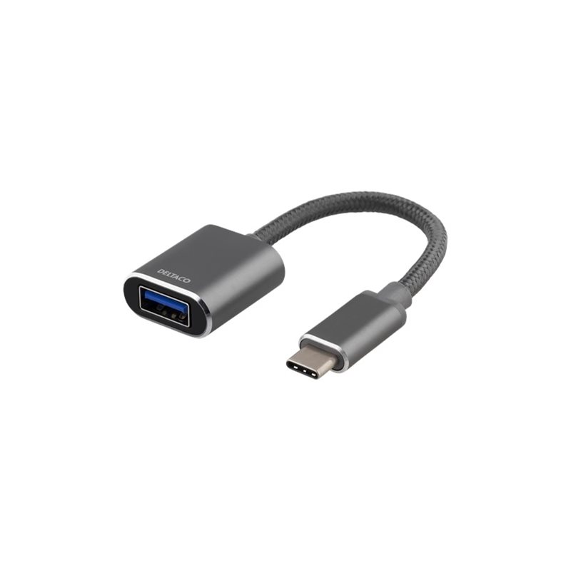 Deltaco USB-C sovitin,  3.1 Gen 1 - USB-A OTG, alumiinia, tähtiharmaa