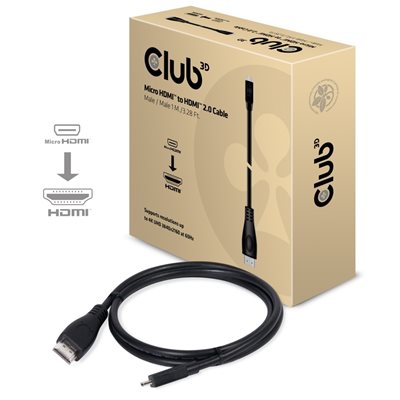 Club 3D 2.0 Micro-HDMI - HDMI -näyttökaapeli, 1m, musta