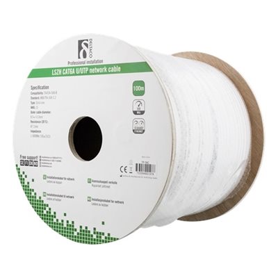 Deltaco U/UTP Cat6a asennuskaapeli, LSZH, 100m kela, valkoinen