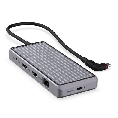 Unisynk 3.2 Gen2 USB-C Dual Screen 10-in-1 -telakka, harmaa