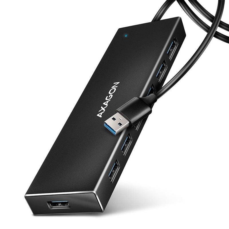 AXAGON 3.2 Gen 1 USB-A-hubi, 7x USB-A, micro-USB lisävirta, 1m, musta