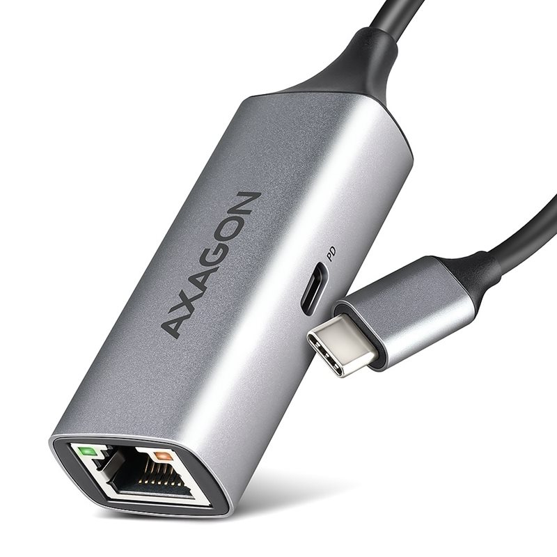 AXAGON Verkkoadapteri, 3.2 Gen1 USB-C - Gigabit Ethernet + PD 100W -adapteri, harmaa