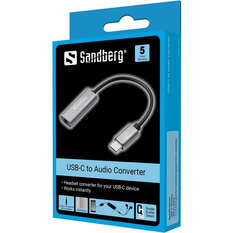 Sandberg USB-C -> 3,5mm Audio -adapteri, hopea - Kuva 2
