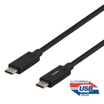 Deltaco 3.2 Gen2x2 USB-C -kaapeli, 10 Gbps, PD3.0 60W, 1m, musta