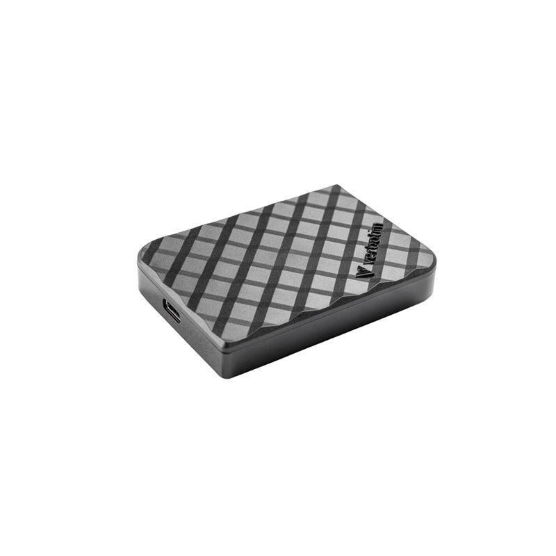 Verbatim 512GB Store 'n' Go Mini Diamond, ulkoinen SSD-levy, 3.2 Gen2 USB-C, 1000/1000 MB/s, musta