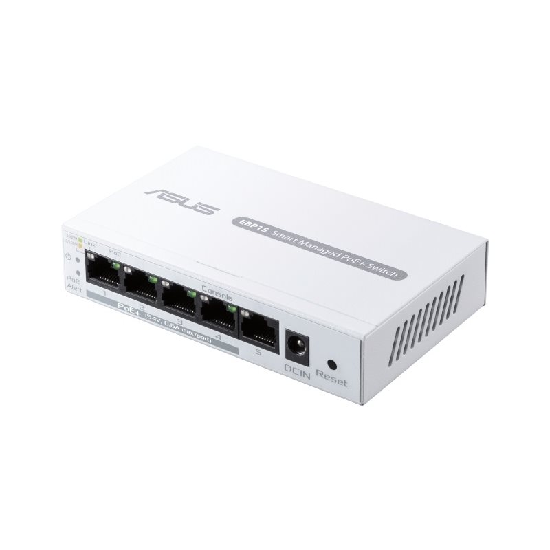 Asus ExpertWiFi EBP15, 5-porttinen GbE hallittava PoE+ kytkin, 4x PoE+, 60W, valkoinen