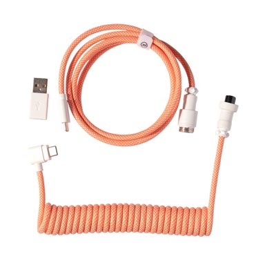 Keychron Coiled Aviator Cable 8K - Angled, näppäimistön kierrekaapeli, Pink Orange