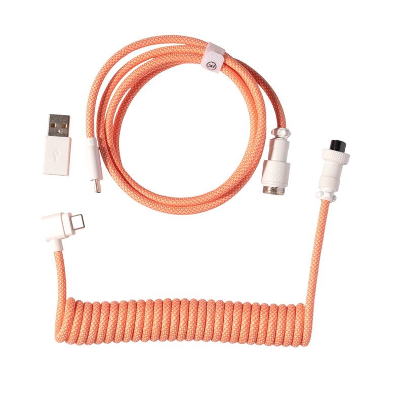 Keychron Coiled Aviator Cable 8K - Angled, näppäimistön kierrekaapeli, Pink Orange