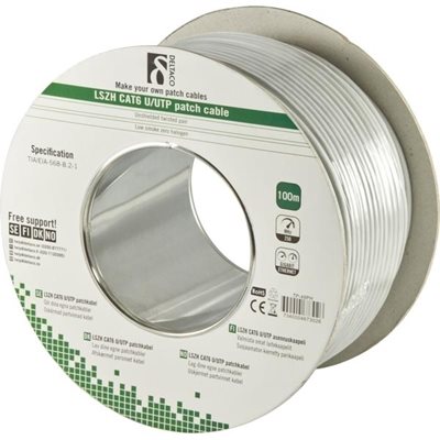 Deltaco U/UTP Cat6 asennuskaapeli, LSZH, 100m kela, harmaa