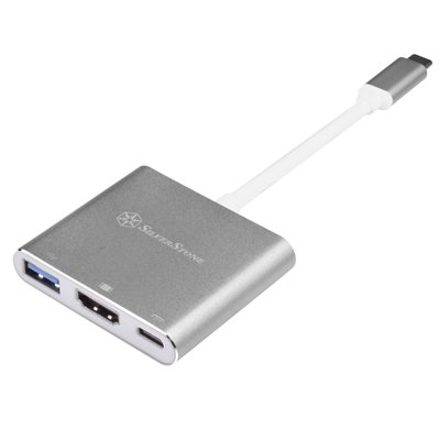 SilverStone 3.1 Gen1 USB-C -hubi, HDMI + USB-A + USB-C PD2.0 100W, hiilen harmaa