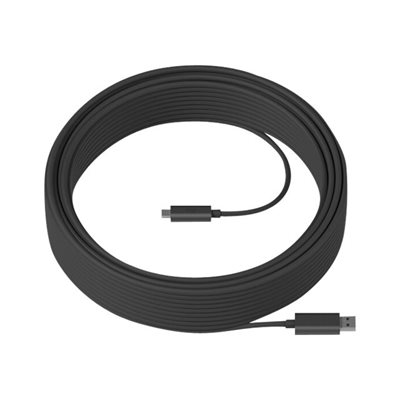 Logitech Strong USB Cable, 3.2 Gen2 USB-C - USB-A -kaapeli, aktiivinen, optinen, 25m, musta