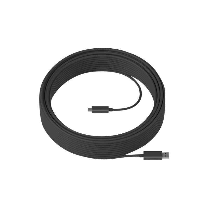 Logitech Strong USB Cable, 3.2 Gen2 USB-C - USB-A -kaapeli, aktiivinen, optinen, 25m, musta