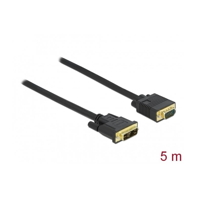 DeLock DVI 12+5 uros -> VGA uros -adapterikaapeli, 5m, musta