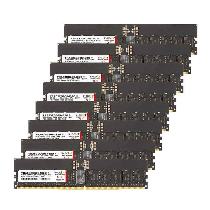 v-color 256GB (8 x 32GB) OC R-DIMM - AMD WRX90, DDR5 6000MHz, CL32, 1.25V, musta