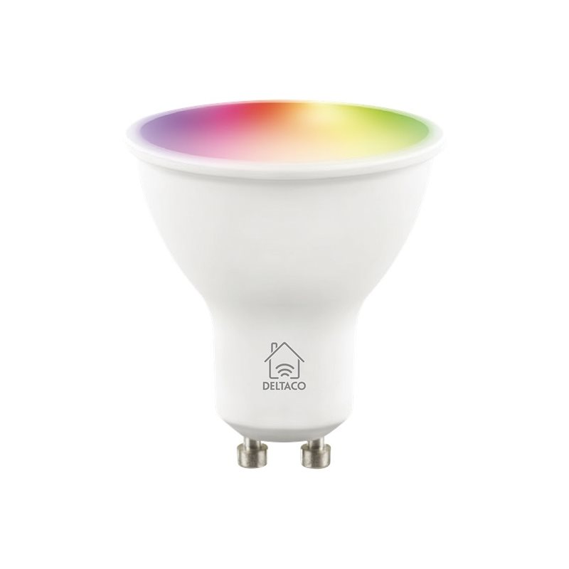 Deltaco Smart Home RGB-älylamppu, GU10, Wi-Fi, 5W, 470 lumenia, himmennettävä, valkoinen
