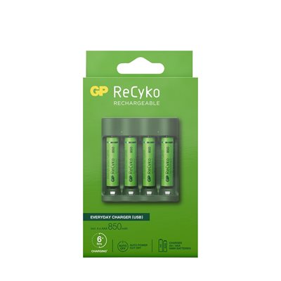 GP ReCyko Everyday AA/AAA-akkulaturi ja 4xAAA 850mAh akut