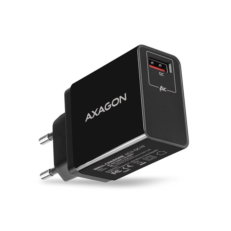 AXAGON 19W verkkovirtalaturi, USB-A, QC3, musta