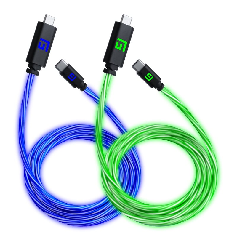 FLOATING GRIP 2x LED USB-C/C -kaapeli, 1,5m, sininen/vihreä