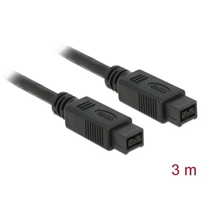 DeLock FireWire 9-pin -kaapeli, 3m, musta
