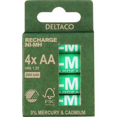 Deltaco AA/LR06 -akkuparisto, 2500mAh, 4kpl