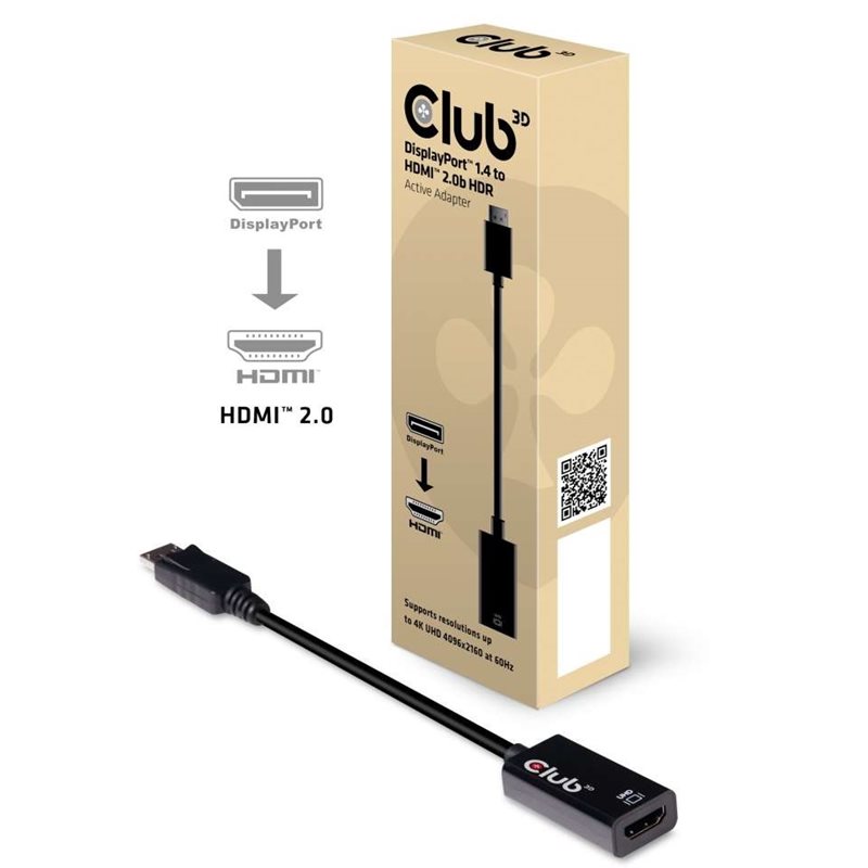 Club 3D DisplayPort 1.4 -> HDMI 2.0b -adapterikaapeli, aktiivinen, musta