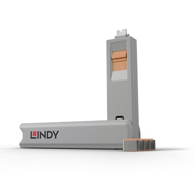 Lindy USB-C Port Blocker, 4kpl + avain, oranssi/harmaa