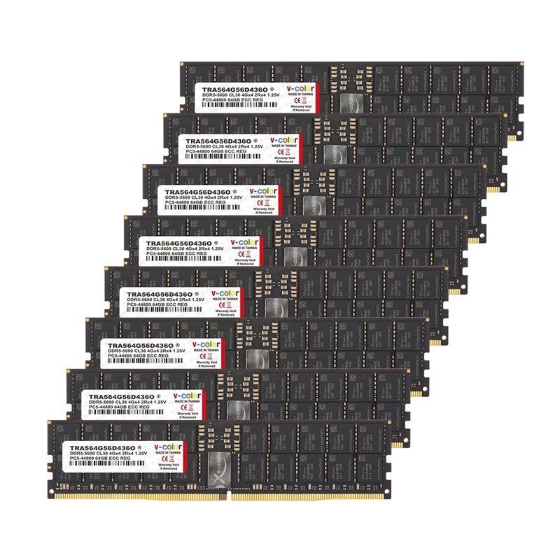 v-color 512GB (8 x 64GB) OC R-DIMM - AMD WRX90, DDR5 5600MHz, CL36, 1.25V, musta