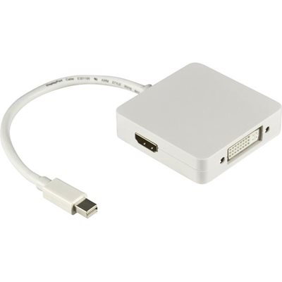 Deltaco Mini DisplayPort -> DVI-D Single Link/HDMI/DisplayPort -adapteri, valkoinen