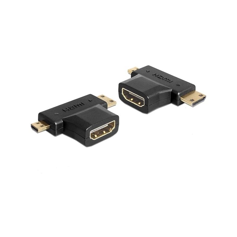 DeLock HDMI sovitin 19-pin na - Mini-HDMI/Micro-HDMI, musta